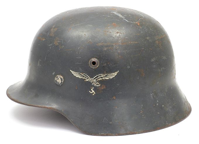 M35 ET64 Luftwaffe helmet with smooth medium blue factory paint.